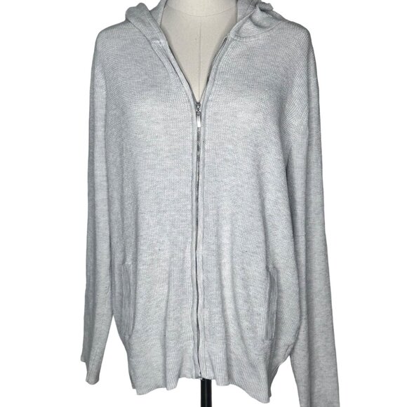 Cyrus Tops - Cyrus Hooded Waffle Zip Cardigan Womens XL Grey Cozy Pockets